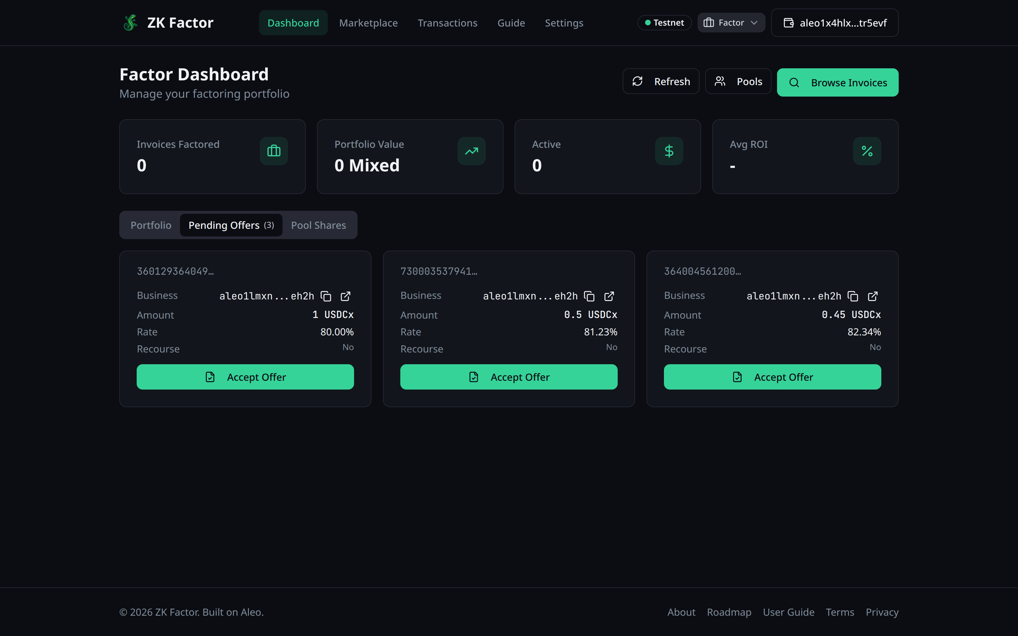 Factor pending offers