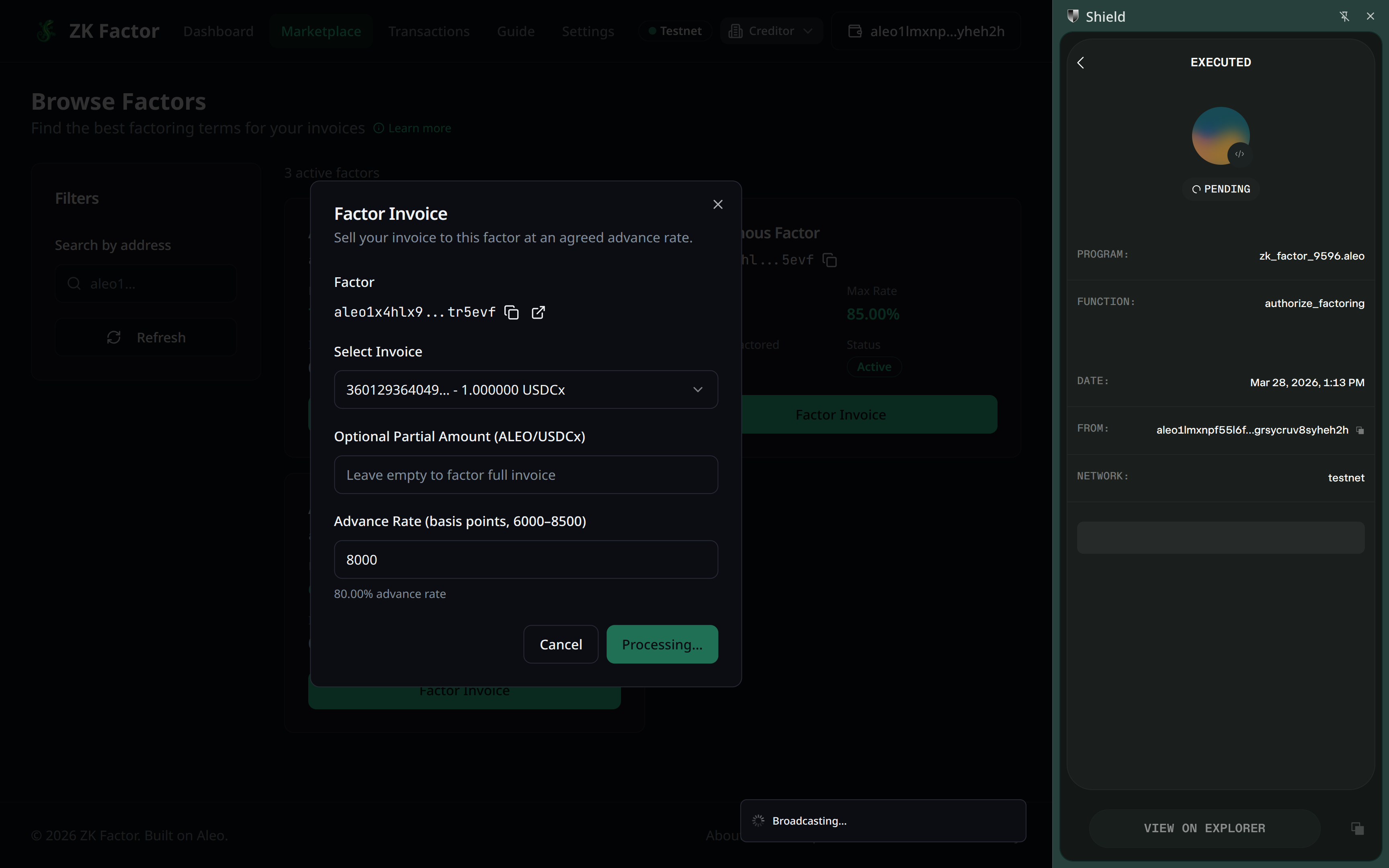 Factor invoice proof generation