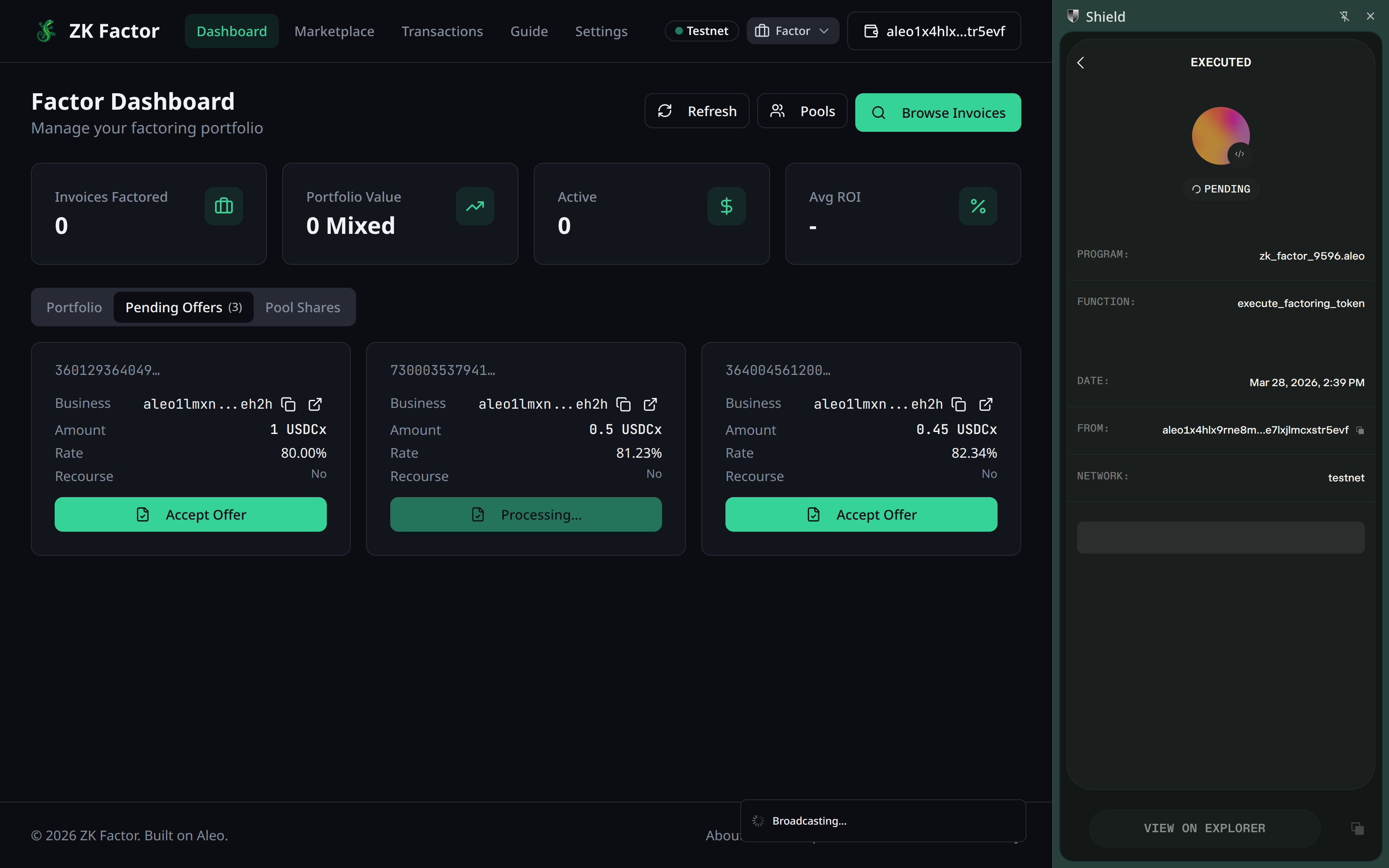 Accept offer proof generating