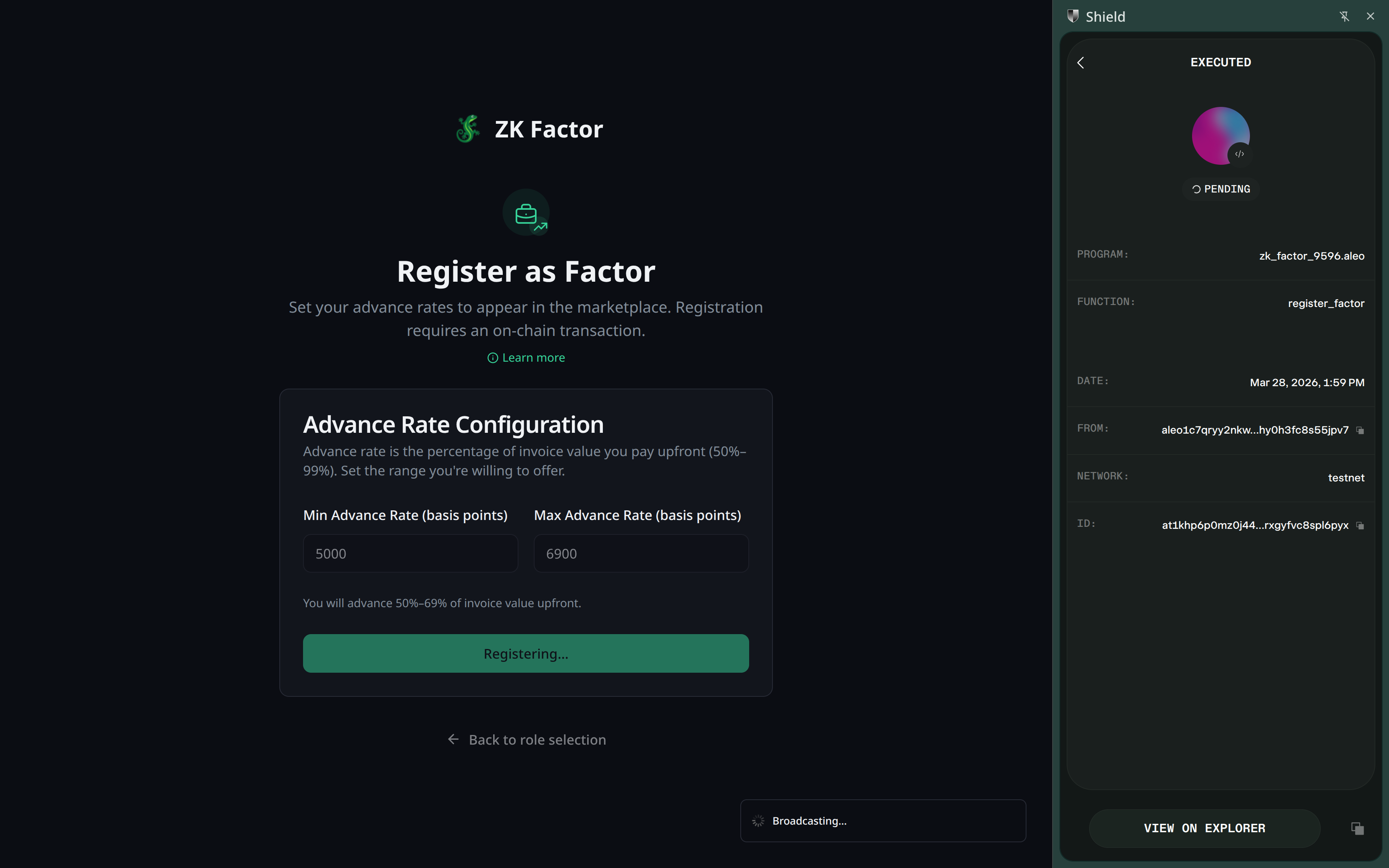 Factor registration proof generation