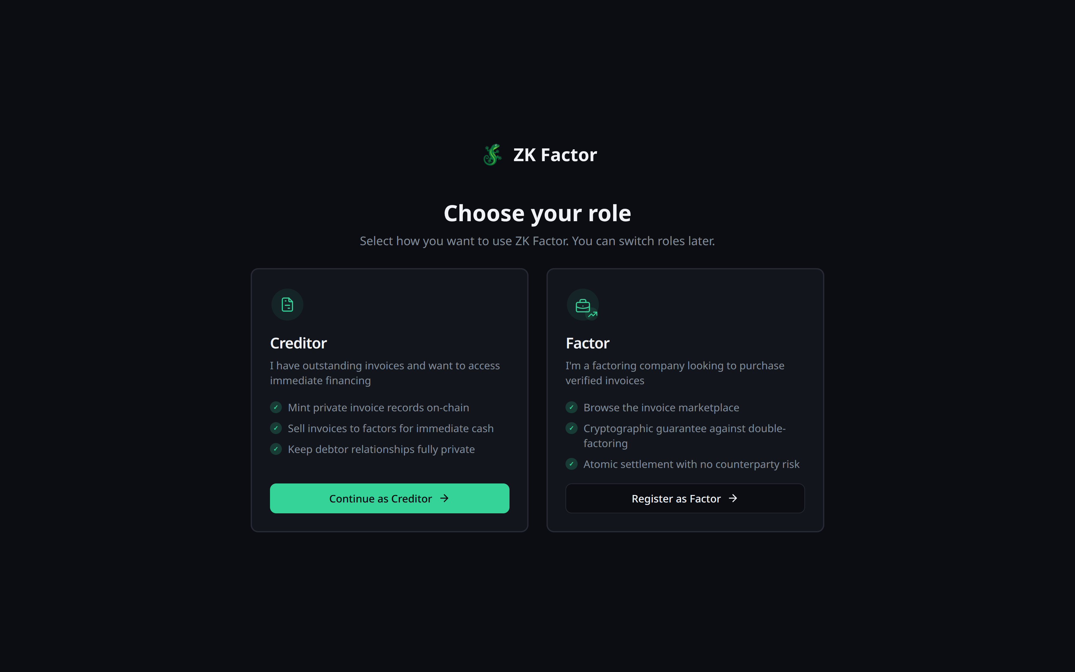 Role selection screen