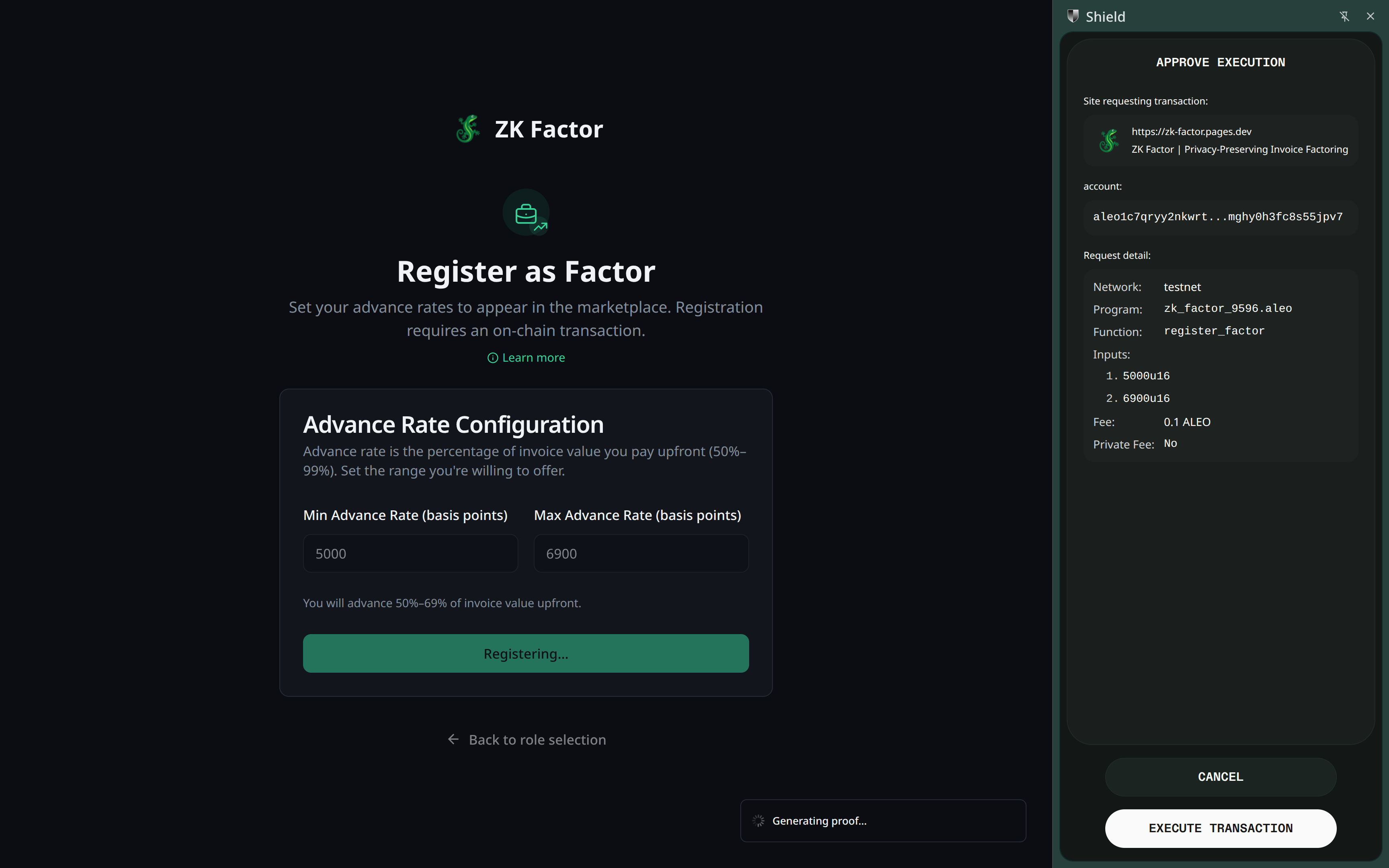 Factor registration wallet approval